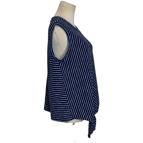 Melloday blue white stripes sleeveless front knot top size Large - Picture 7 of 7